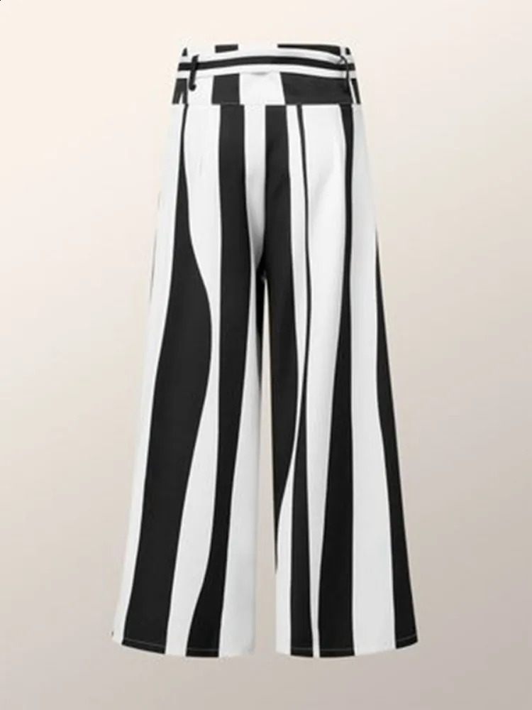 Free black and white striped womens pants high waisted straps wide legs at the waist bottom of urban womens streetwear 240923