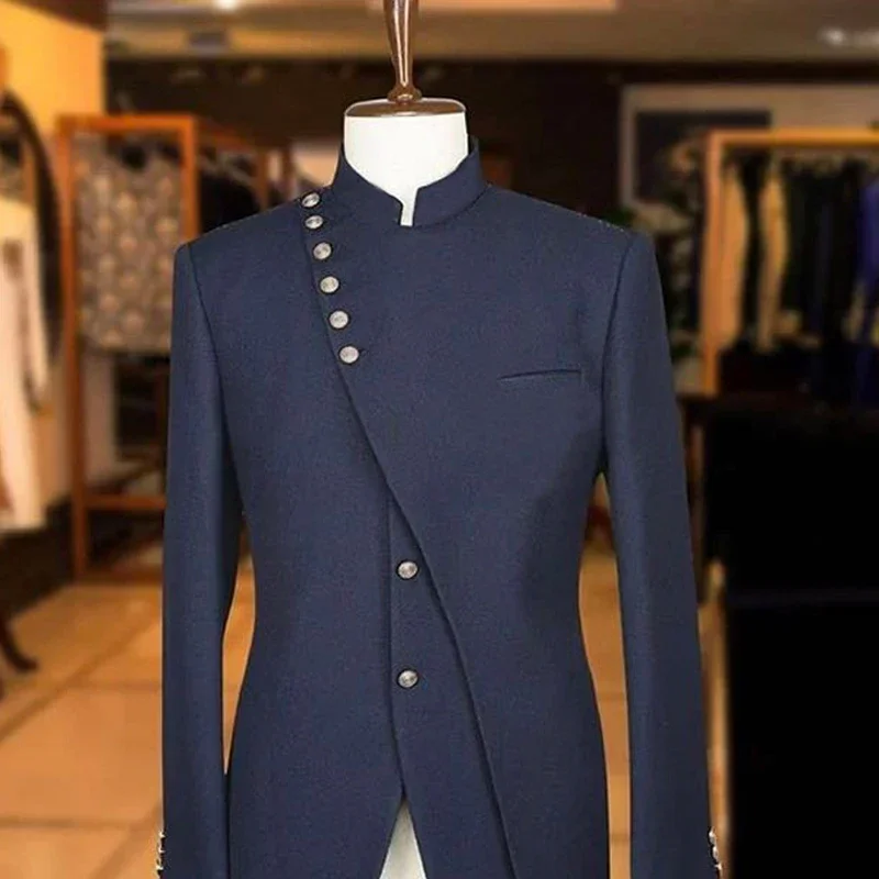 Formal Men Suit Jacket with Stand Collar Slim Fit Male Blazer for Wedding One Piece Fashion Suit Coat 2024