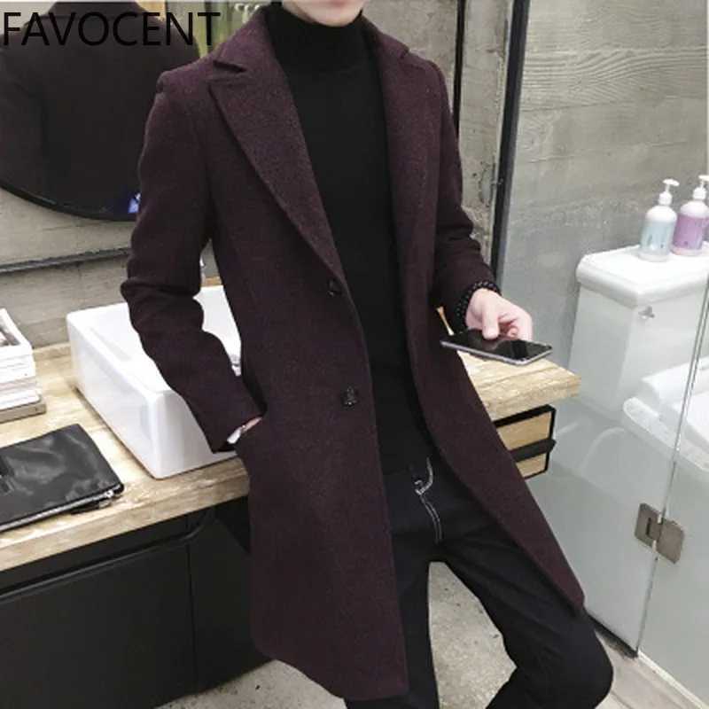 Mens thick wool blended trench long casual top fashionable warm jacket lapel coat plus size 5XL mens ultra-thin windproof machine W240925