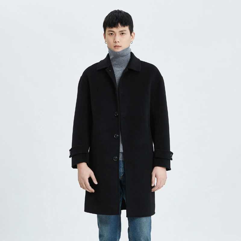 Jueqi mens cashmere coat medium length double-sided wool coat 100% pure wool camouflage coat MR-3024 W240925