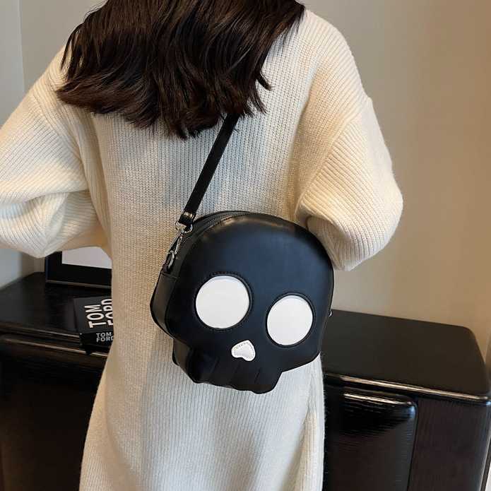 Halloween Small Bag Fashionable Personality Ghost Ugly Cute One Shoulder Women's Cross Shoulder Small Round Bag PU 240915