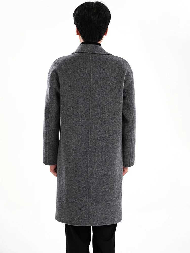 European and American autumn and winter new 100% wool mens coat long handmade double-sided wool coat W240925