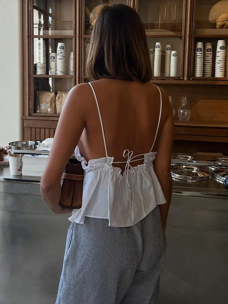 Fashion Solid Color Vest for Women 2024 Summer Chic Female Sleeveless V Neck Tops Sexy Backless Female Vests High Street 240926