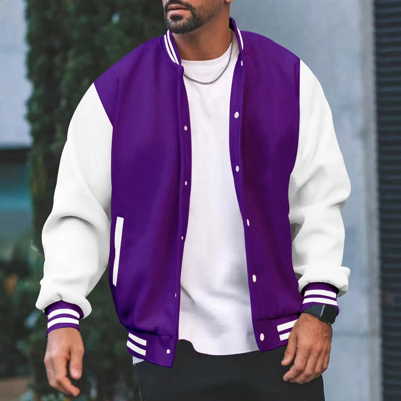 European and American mens fashionable street standing collar colorful block baseball suit casual sports jacket 240926