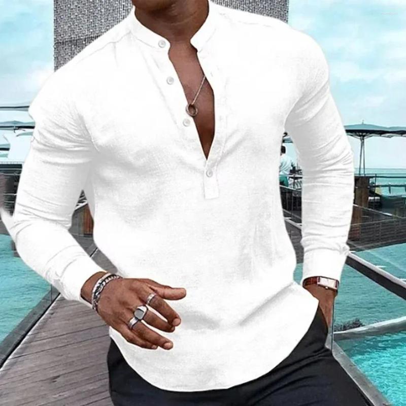 Men's Casual Shirts Brand Shirt Mens Long Sleeve Polyester Regular Spring Summer T Tops Blouse V-Neck Button-Down