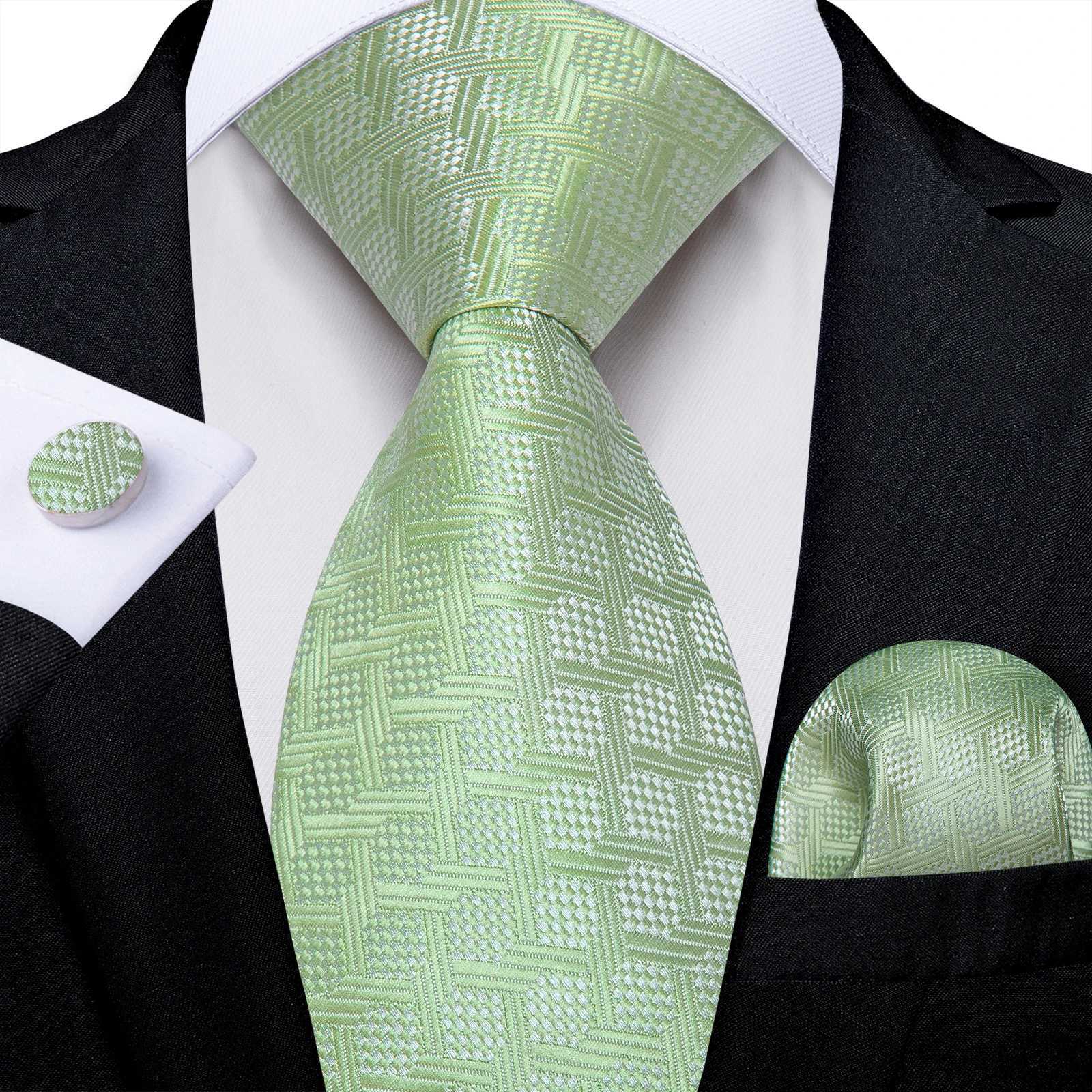 Sage Green Solid Plain Silk Tie Mens New Arrival Fashion Wedding Party Gro Husband Set Accessories Necktie Pocket Square Y240925