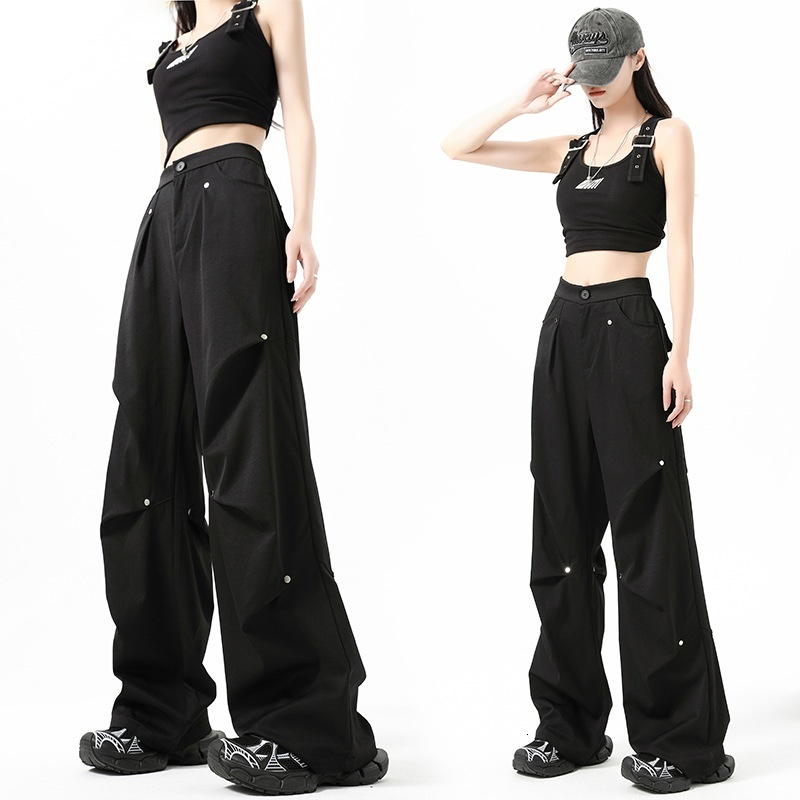 Riveted velvet work for women's autumn and winter 2024 new high waisted casual wide leg American sports pants