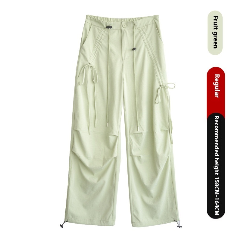 American work women's spring and autumn hiking 2024 high waist loose wide leg bow casual sports pants