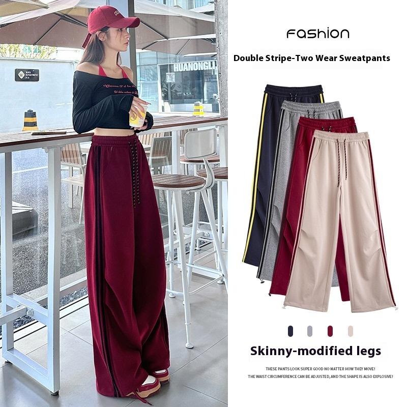 Wide sports pants for women, 2024 autumn and winter new style paratrooper pants, loose fit, high waisted, slimming, casual, tied straight leg sweatpan