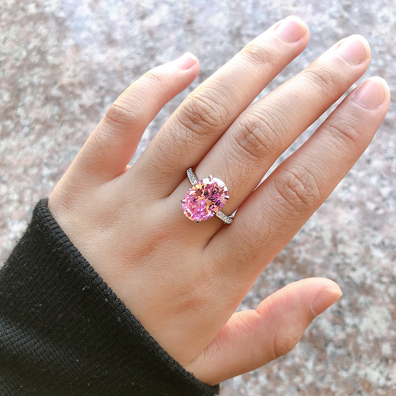 Sterg Sier Oval Pink Moissanite Dia Eternity Wedding Engagement Band Ring