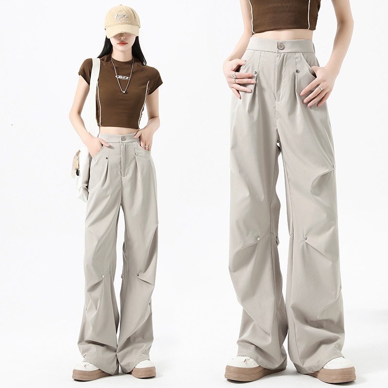 American gray work for women's autumn and winter 2024 new design sense, loose straight leg with plush casual sports pants