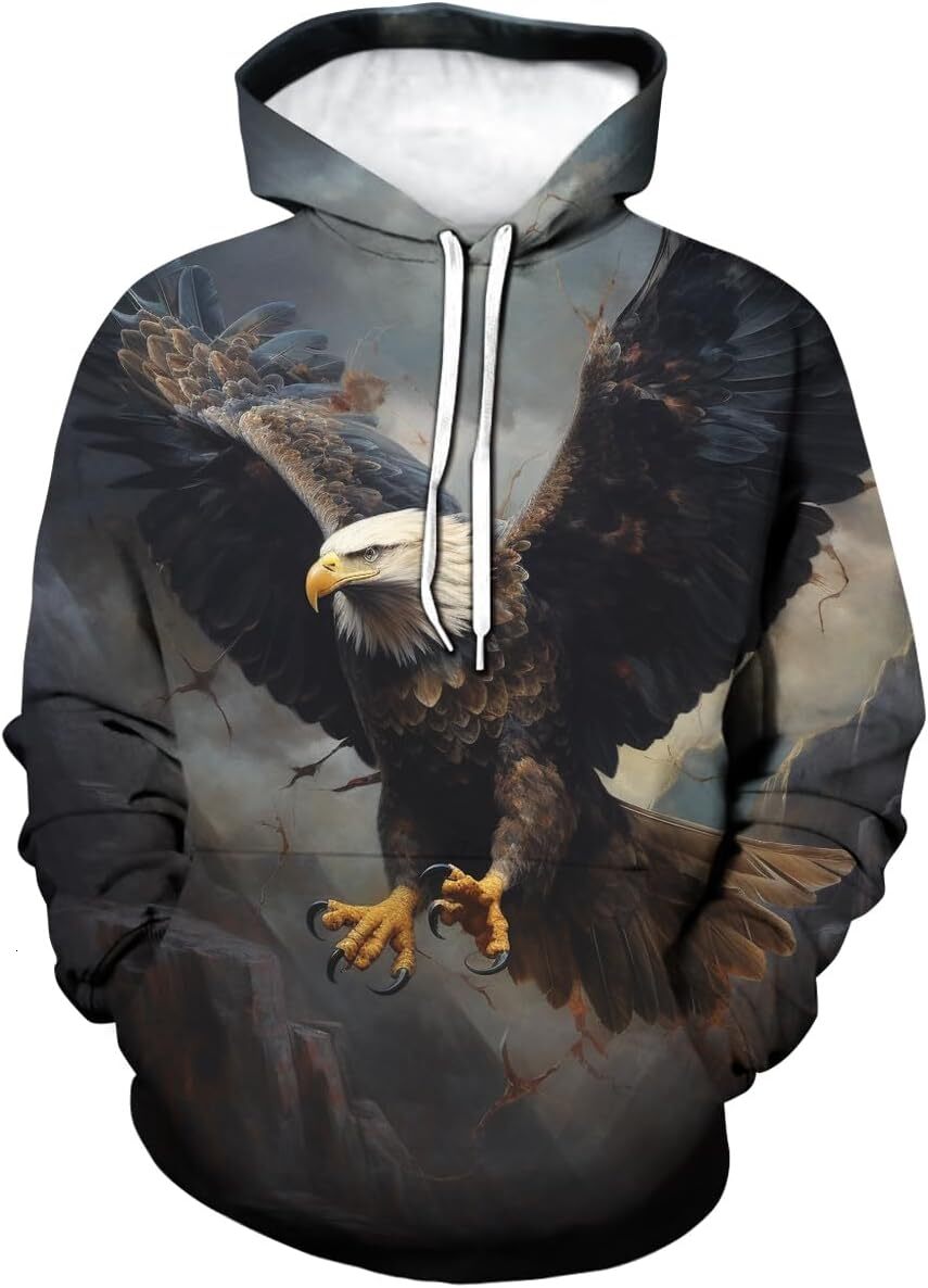 Hoodie for Mens Womens Mens Eagle Graphic Hoodies Fashion Animal Printed Pocket Sweatshirt Graphic Hoodies sweatshirt Pullover Long Sleeve