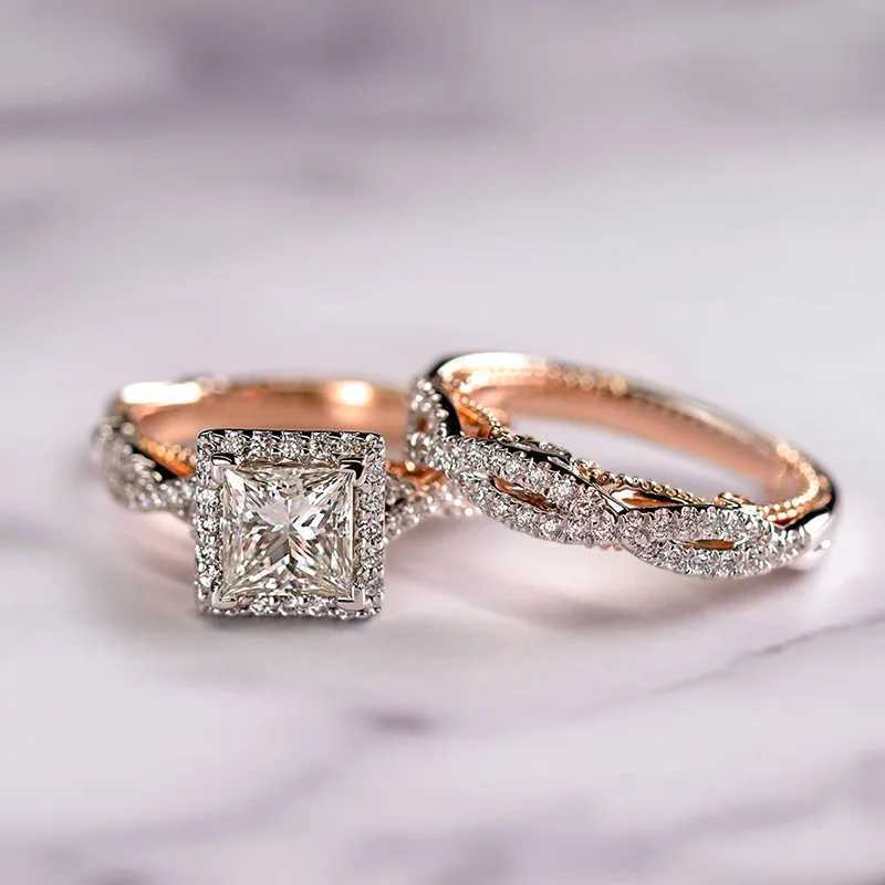 18K Rose Gold Princ Real Diamond Ring for Women Anillos Mujer Bizuteria Gemstone Femme s Jewelry Set Rose Gold RingsXJ250104
