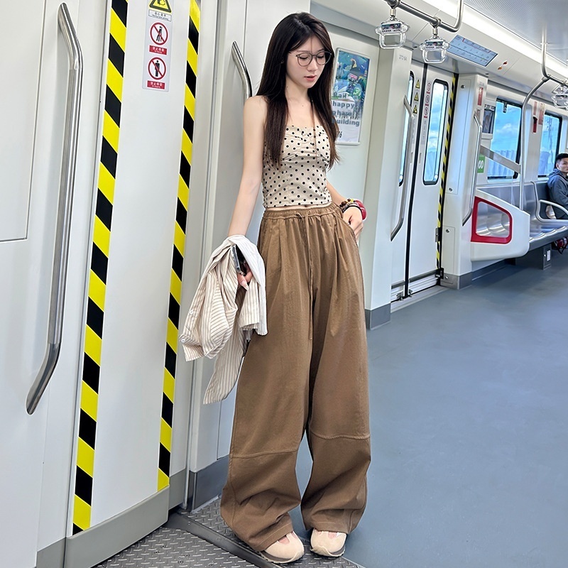 Quick drying sports for women, 2024 autumn new product, high waisted loose casual pants, hanging red straight American wide leg pants