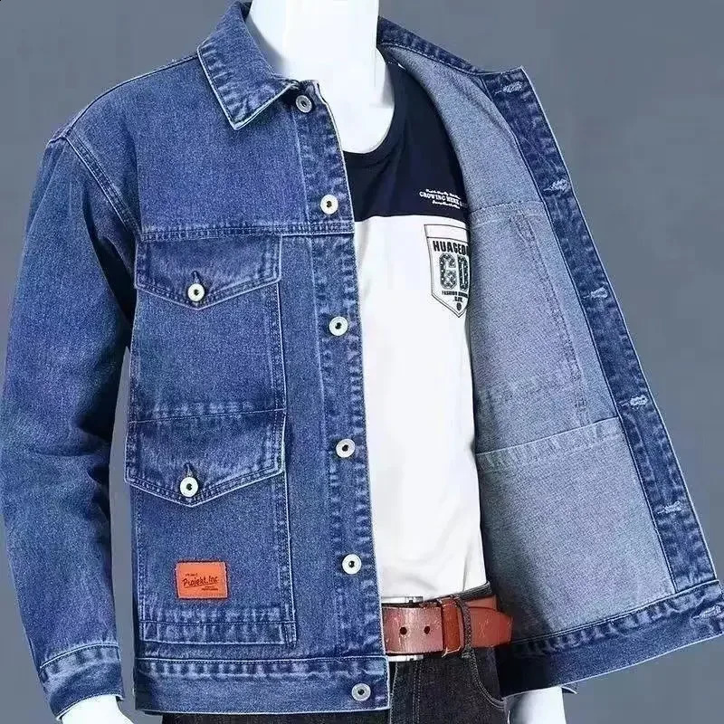 Denim jacket mens cargo jeans Japanese gray coat winter Lxury highquality fashion board G 240921