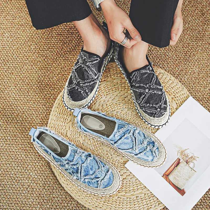 Vintage Casual Summer Designer Espadrilles Men Canvas Breathable Slip on Loafers Mens Flats Driving Shoes M240