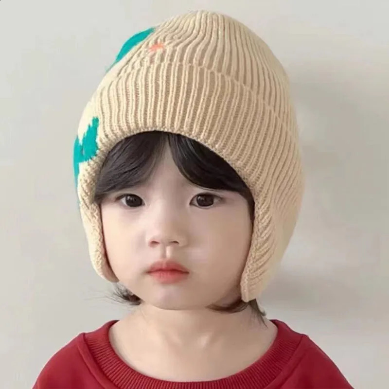 Baby winter hat cartoon dinosaur warm knitted bean earmuffs for children boys and girls outdoor 240925