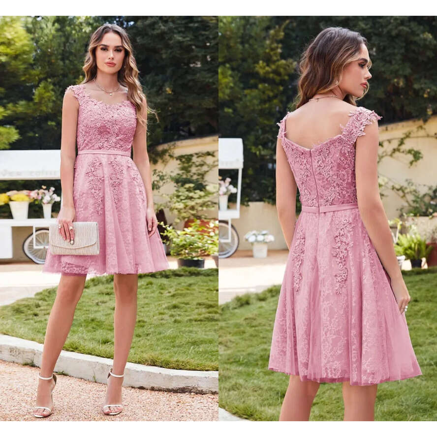 Sier Pink Dusty Stock Lace Tulle Tail Dresses A E Off Shoulder Appliques Beads Short Homecoming Prom Gowns Cps Ppliques