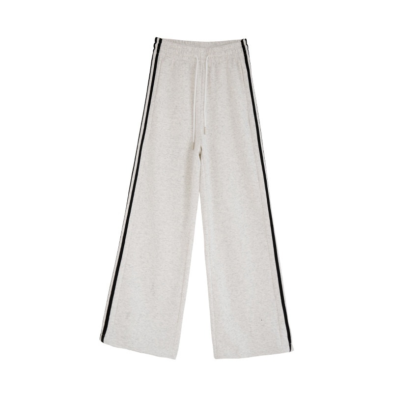 White sports for women in autumn and winter 2024, new high waisted loose side stripe casual straight sweatpants, American wide leg pants
