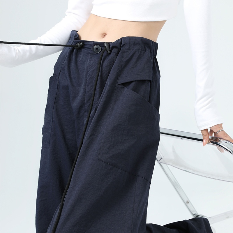 Blue American work women's summer thin 2024 new high waist slimming parachute quick drying casual wide leg pants