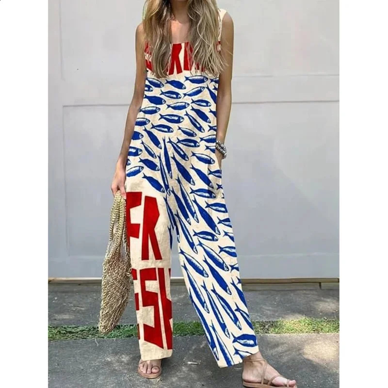 Summer Womens Vintage Fish sardine Art Print Linen Casual Pants Long Sleeve Shirt Lapels Tights 240918