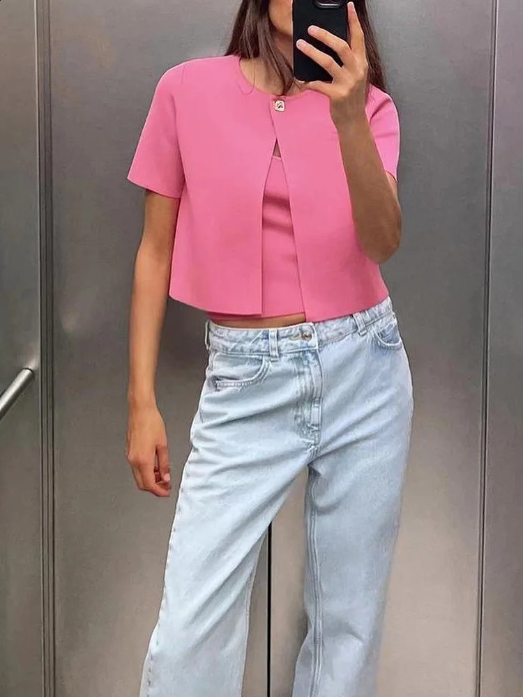 SIYANG thin knitted womens cardigan jacket Traf autumn short sleeved metal button sweater jacket womens crop top Y2K jacket 240926