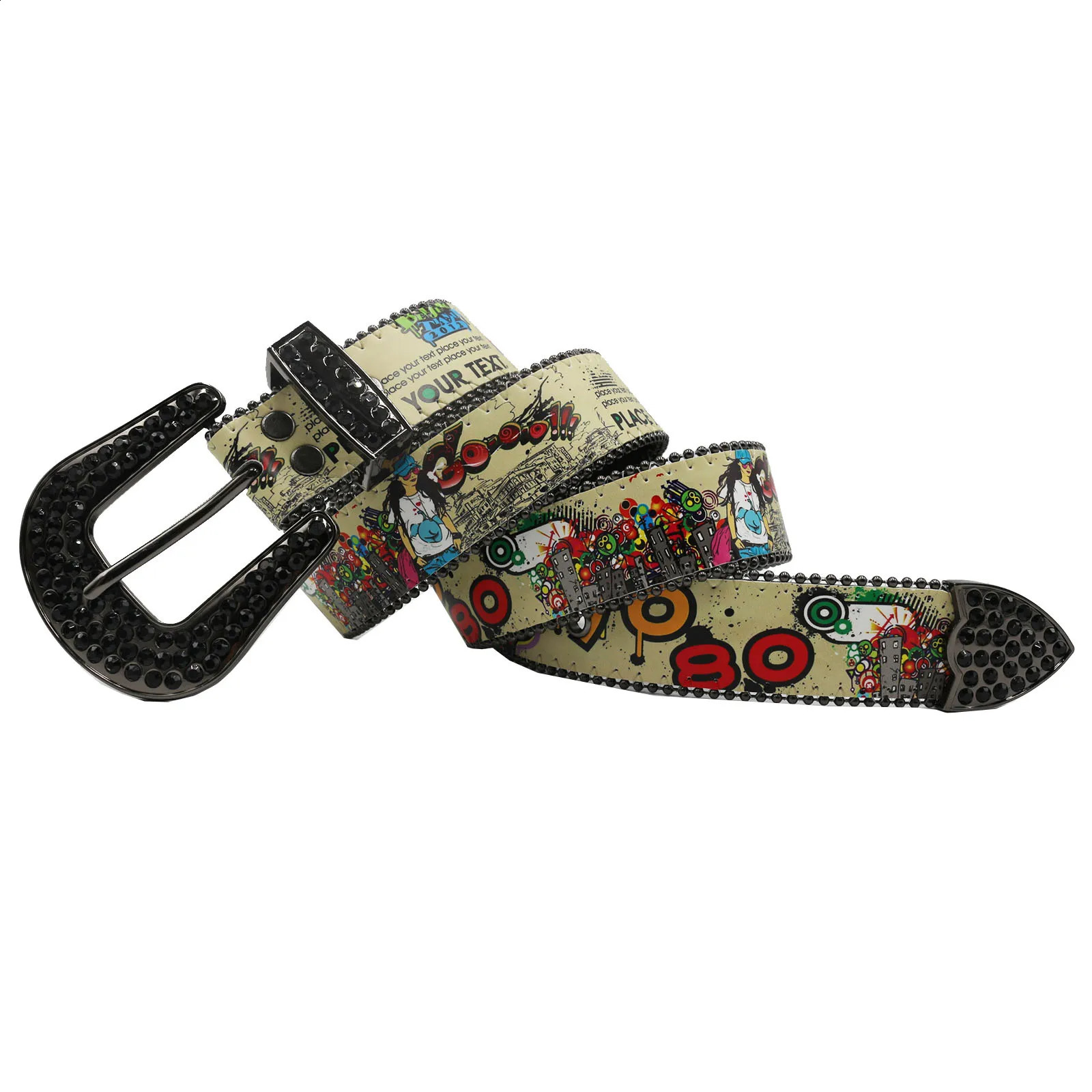 Punk Black Rhinestone Belt Ladies Belt Diamond Soldier Belt Western Cowboy Y2K Fashion Belt Hip Hop Graffiti 240921