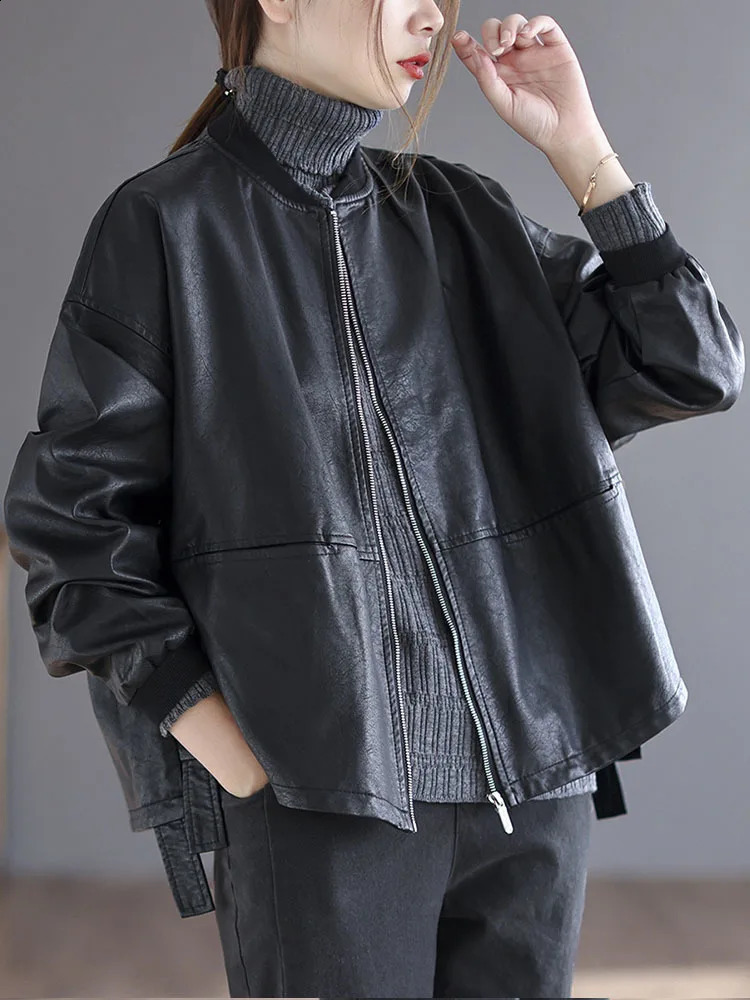 Autumn Females Fashion Biker Clothes Womens Loose Vintage Faux Leather Jackets Ladies Punk Pu Coats Black Outerwear 240918
