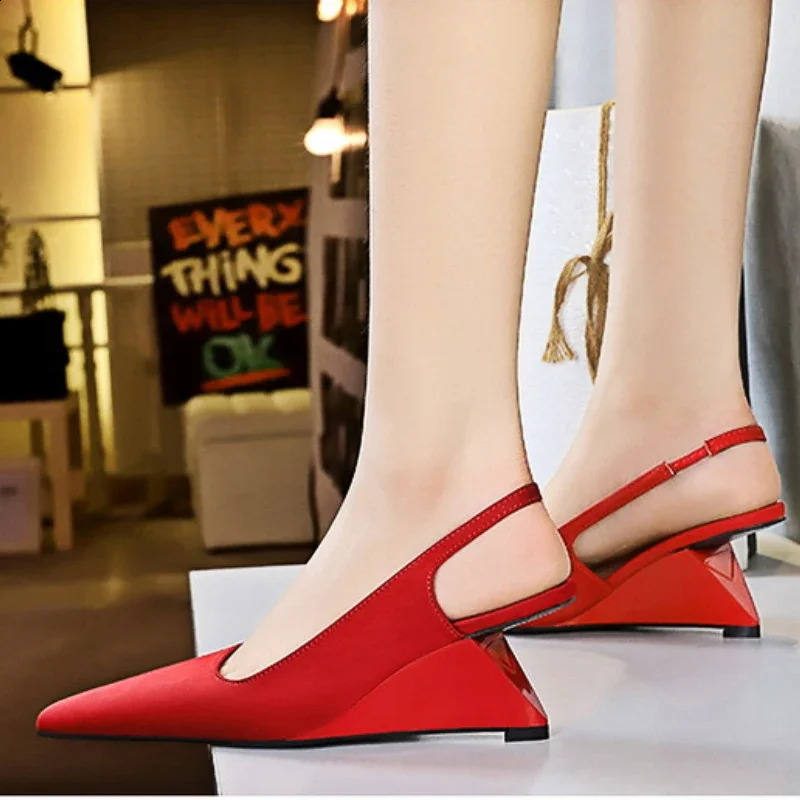 Wedges Pumps High Heels Women Summer Party Dress Shoes Ladies Pointed Silk Sexy Elegance er Sandals Female 241101