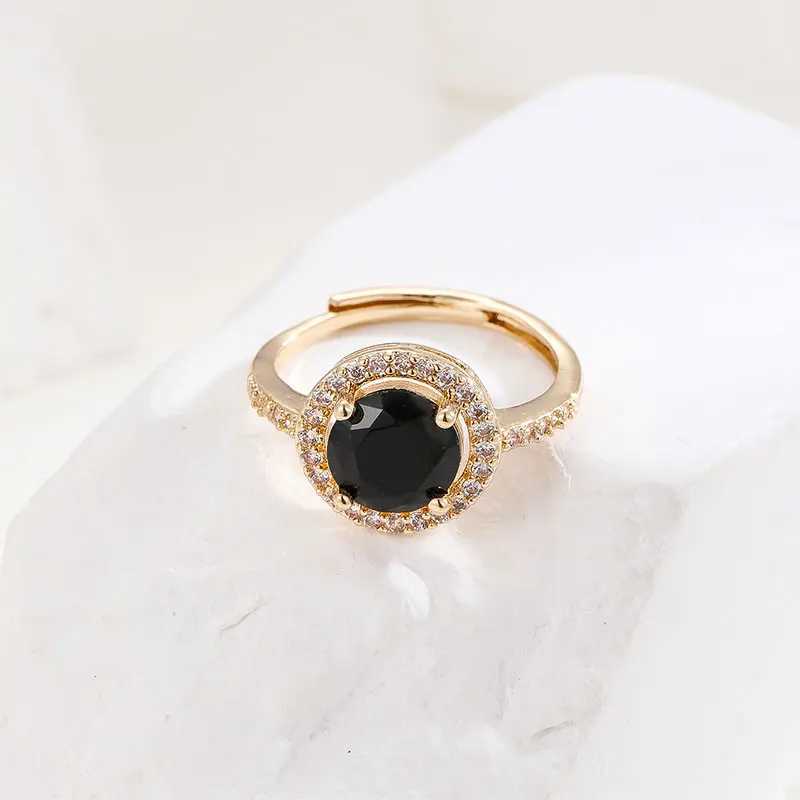 Obega Cubic Zircon Woman Rings Black Color Rhinestone Rings Girls Gold Plated Ring For Women Fashion Party Accessories GiftsX240926