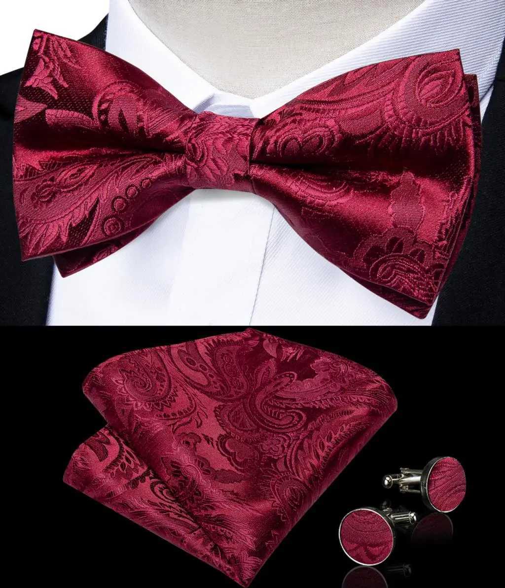 Mens Wedding Tie Classic Red Pre tied Leading Knot Cufflinks Corset Set Party Silk Knot Gift Mens Accessories Y240925