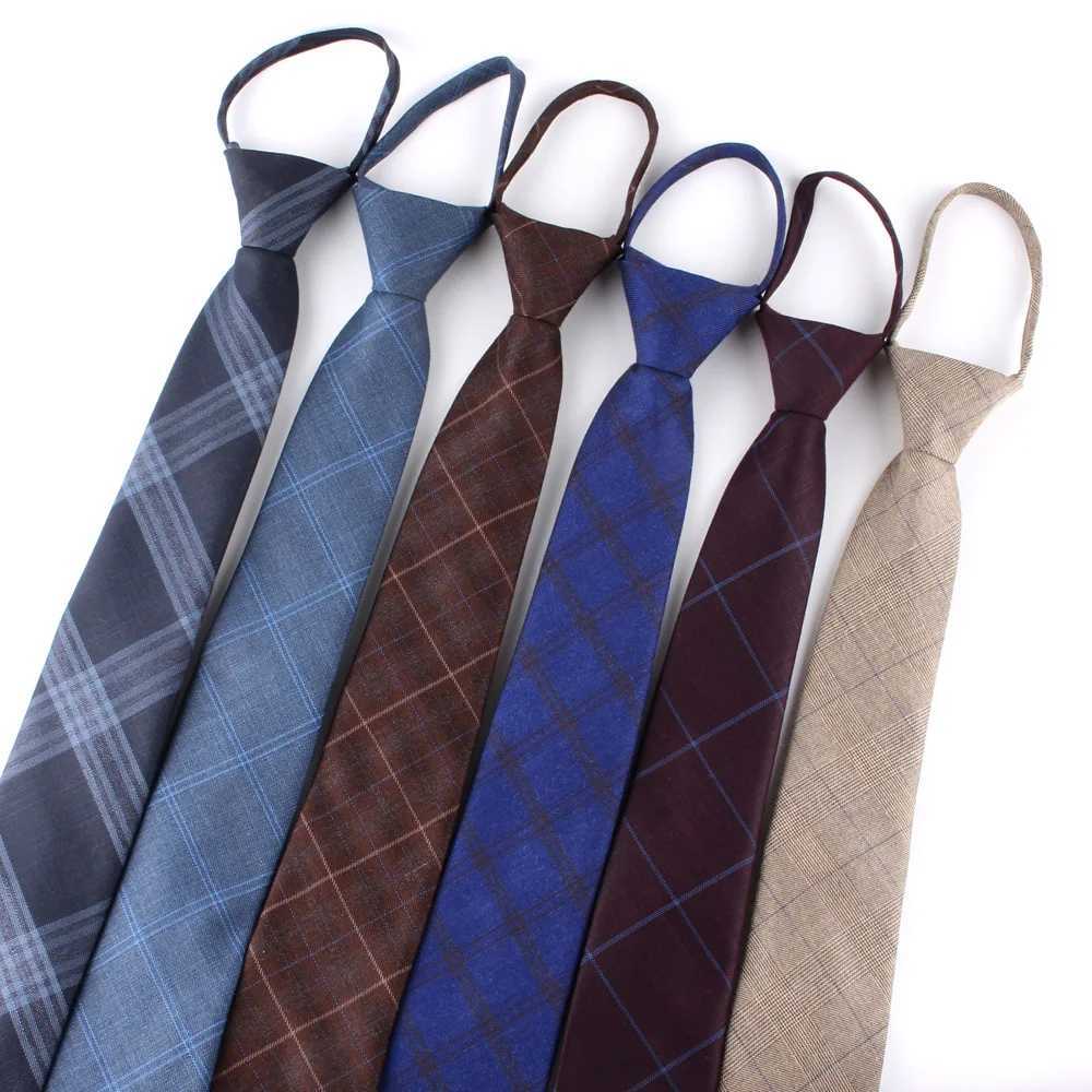 Lazy mens tie casual slim fit tie set ultra-thin plain weave tie used for wedding business zipper Grossman collar Gravata gift Y240925