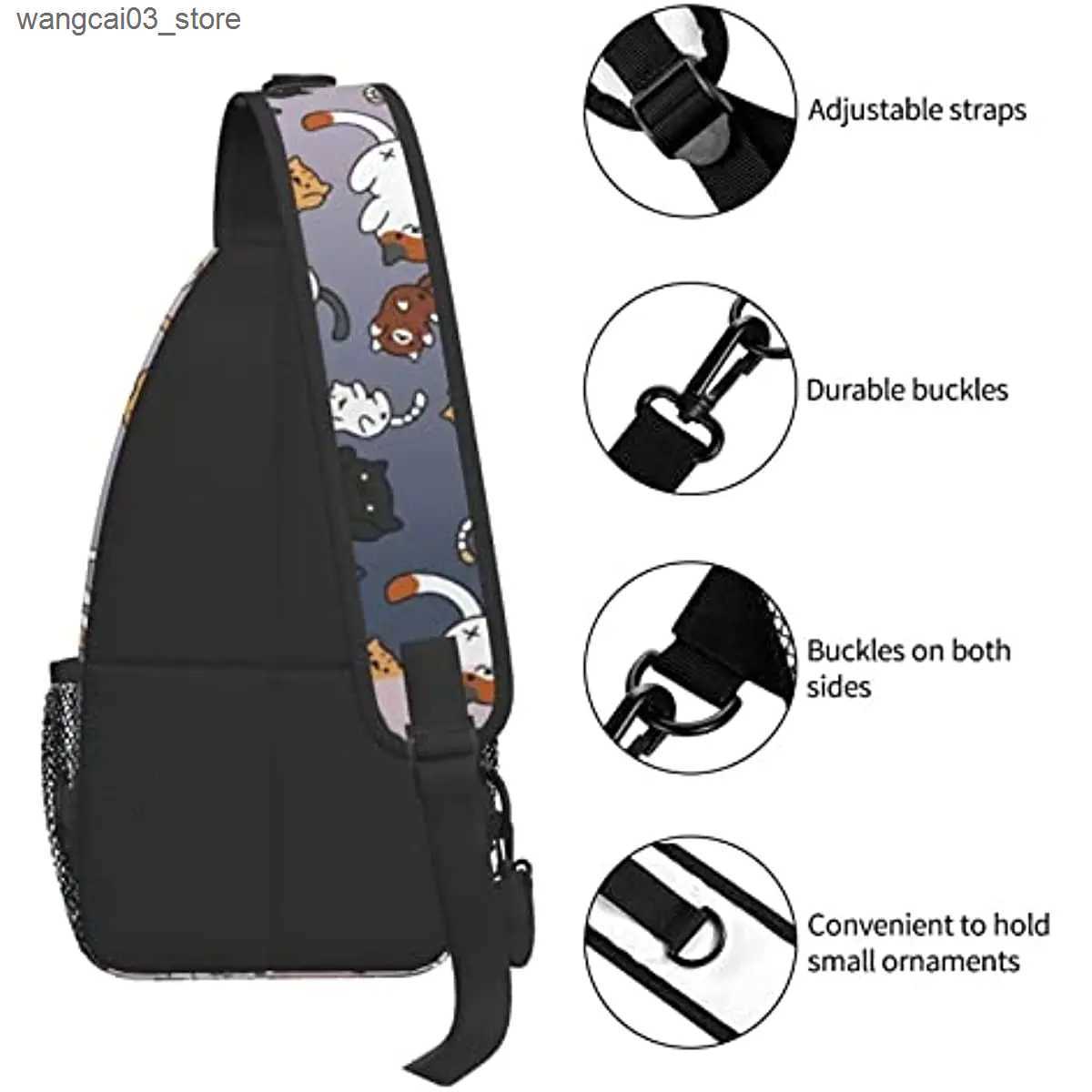 Backpacks Funny Cute Cat Sling Backpack Cat Chest Bags Crossbody Animal Shoulder Bag for Men Women Boys Girls L240910