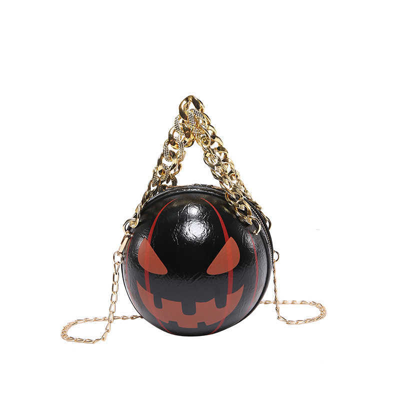 Personalized Pumpkin Small Bag Halloween Fun Girl Funny Thick Chain Handheld Crossbody Small Round Bag 240915