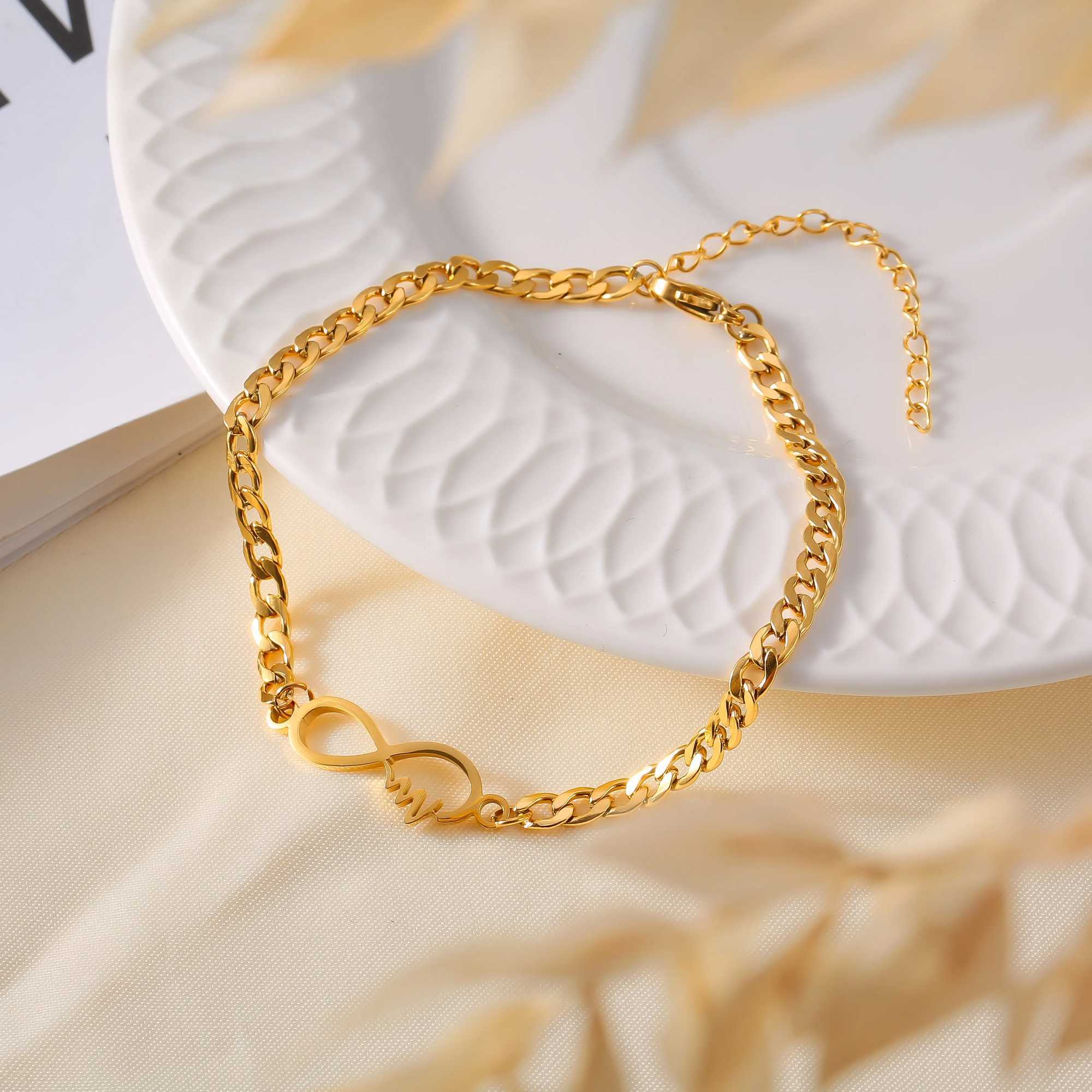 3PCSInfinity Shape Stainless Steel Anklets For Women 18K Gold Plated No Tarnish Womens Ankle Bracelet Girls Cuban Chain Foot AnkletX240926