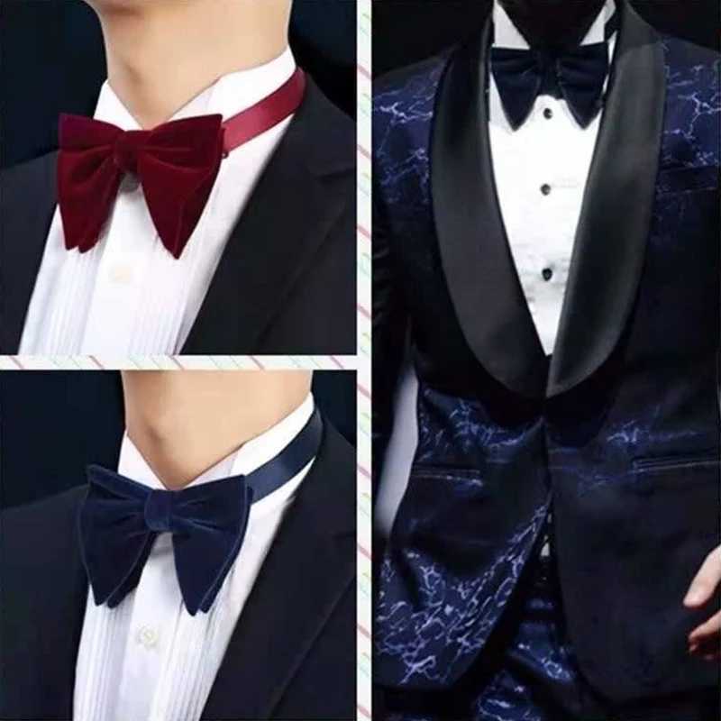 New fashion velvet big bow suitable for mens Gro wedding bow tight solid color Gravatas ultra-thin black tie accessory Y240925