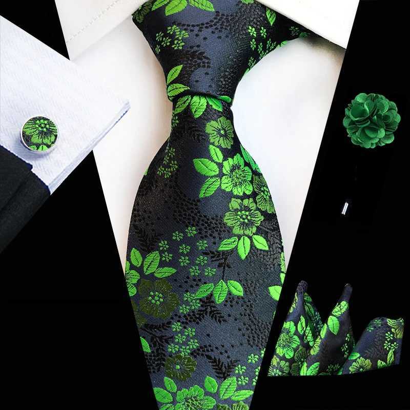Floral Silk Tie Set for Mens Wedding Party Collar Tie Set Handle Collar Cufflinks Mens Accessories High Quality Gravata Y240925