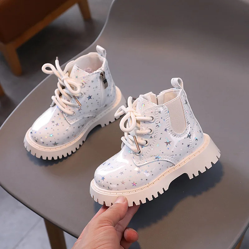 Autumn baby girl riding boots spring PU leather printed star ankle for children fashionable childrens casual shoes 240925