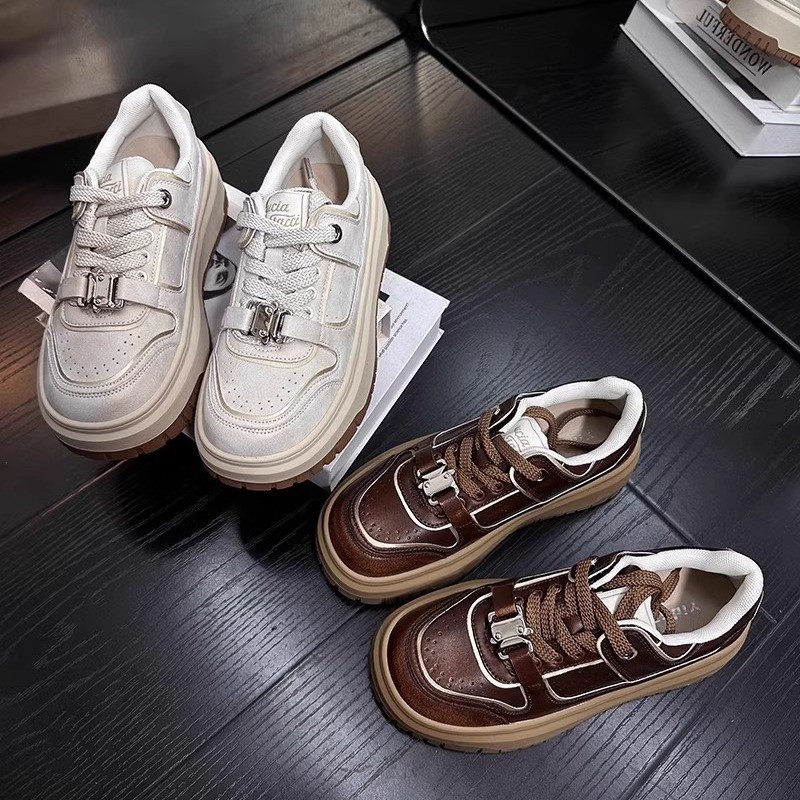 Retro Little White Shoes Women's Fall 2024 New Thick-soled Heightened Casual Sneakers Free shipping