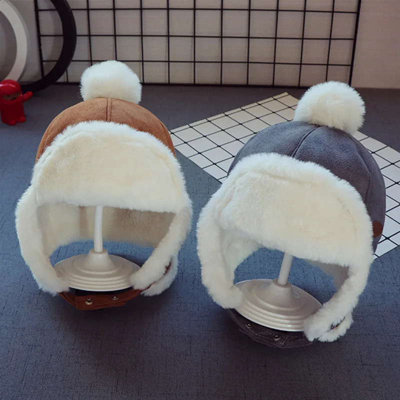 Winter Warm Childrens Bomb Cap Thick Cashmere Earrings 15 Years Windproof 240925