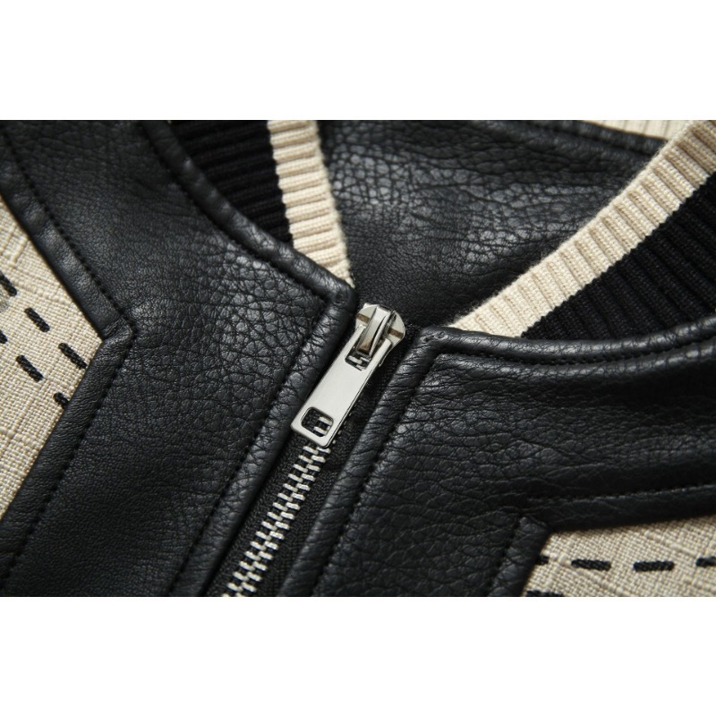 2024 Autumn New American High Street Baseball Imitation Leather PU Coat Jacket Men