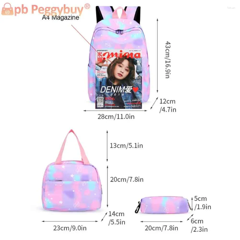 2025 NEW School Bags 3pcs/Set Laptop Backpack Adjustable Strap Fashion Women Nylon Travel Cute Gradient Work Rucack For zhanyishengli