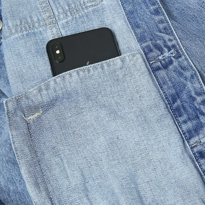 Mens casual jacket light blue washed thin collar elastic mens denim fashion trend 240921
