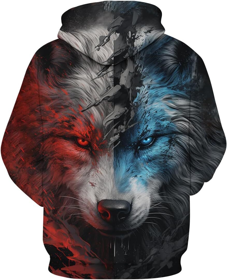 Hoodie for Mens Womens Wolf Graphic Hoodie For Men Novelty 3D Animal Pattern Pocket Sweatshirt Pullover Graphic Hoodies sweatshirt Pullover Long Sleev