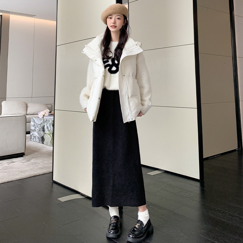 Miladega Velvet Half length for Women in Autumn and Winter, Thickened High Waist Show off Weight, Knitted Hip Wrap Skirt, Medium to Long, Rear Split L