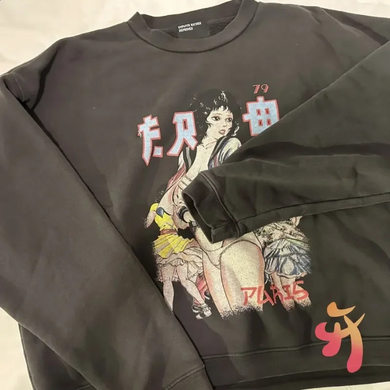 24ss Winter ERD Sweatshirts Vinatge Washed Geisha Print Casual Street Men Women Enfants Riches Deprimes Round Neck Pullover 240925