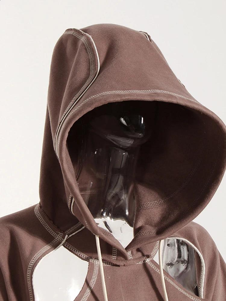 Brown Back Bow Irregular Cut Sportswear Hoodie Long Sleeve Womens Large Fashion Trend Spring/Summer 1DF1820 240926