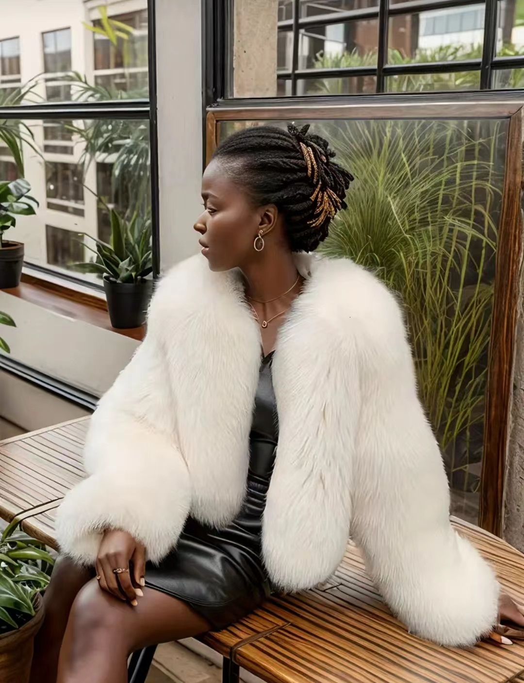 Imitation Black Style Coat Imitation Fox Fur Warm Classic Fashion Elegant Noble Jacket