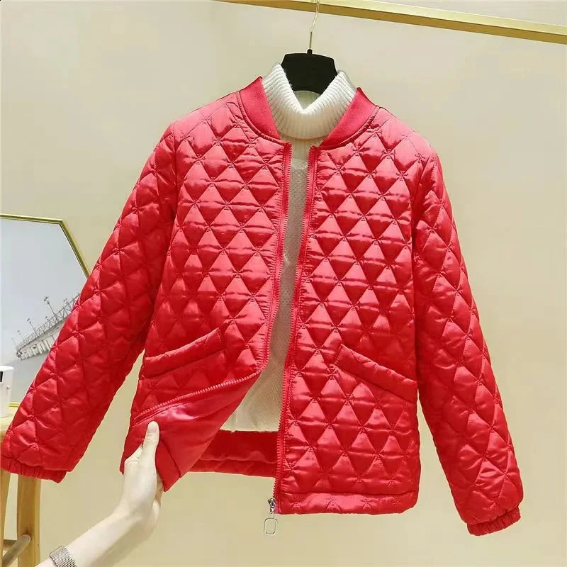 Spring Autumn Stand-up Collar Baseball Clothes Diamond Shaped Checkered Cotton Clothes Women Short Retro Loose Small Jacket 240914