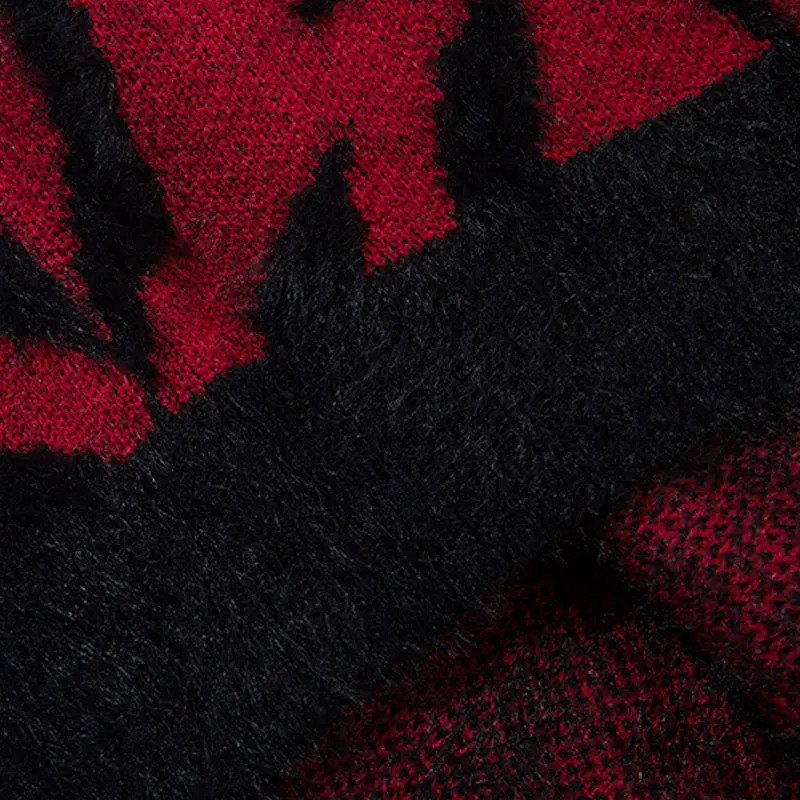 Mens ultra-fine sweater Y2K knitted color block stripe with floral comfort sweater hip-hop Harajuku long sleeved jumper red 240924